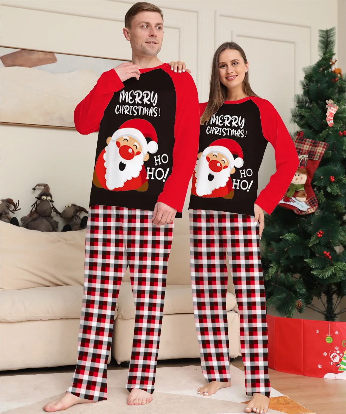 Christmas family matching pajamas set 2022 Xmas new Santa Claus alphabet print stitching pajamas adult children baby family wear