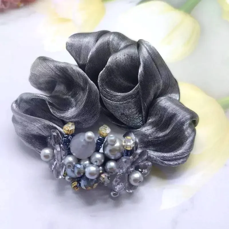 High Elastic Organza Large Intestine Hair Ring Female Starry Pearl Hair Rope Ponytail Braid Headdress Flower  Scrunchies 머리끈