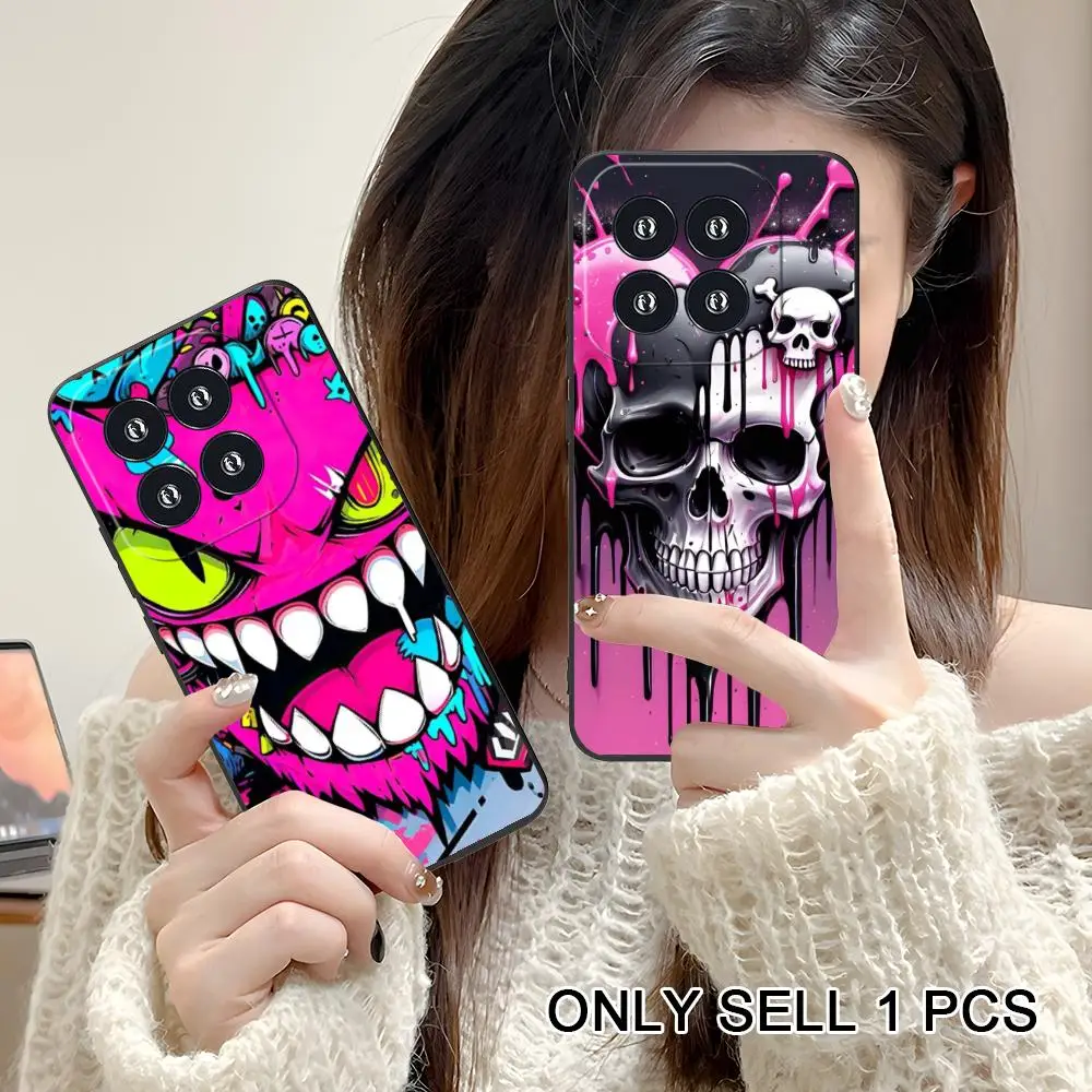 Capa de Celular Anime Caveira Rosa para Xiaomi 17 15 14 13 12 11 T Ultra Lite Pro S X 5G Capa Protetora de TPU Macio à Prova de Choque