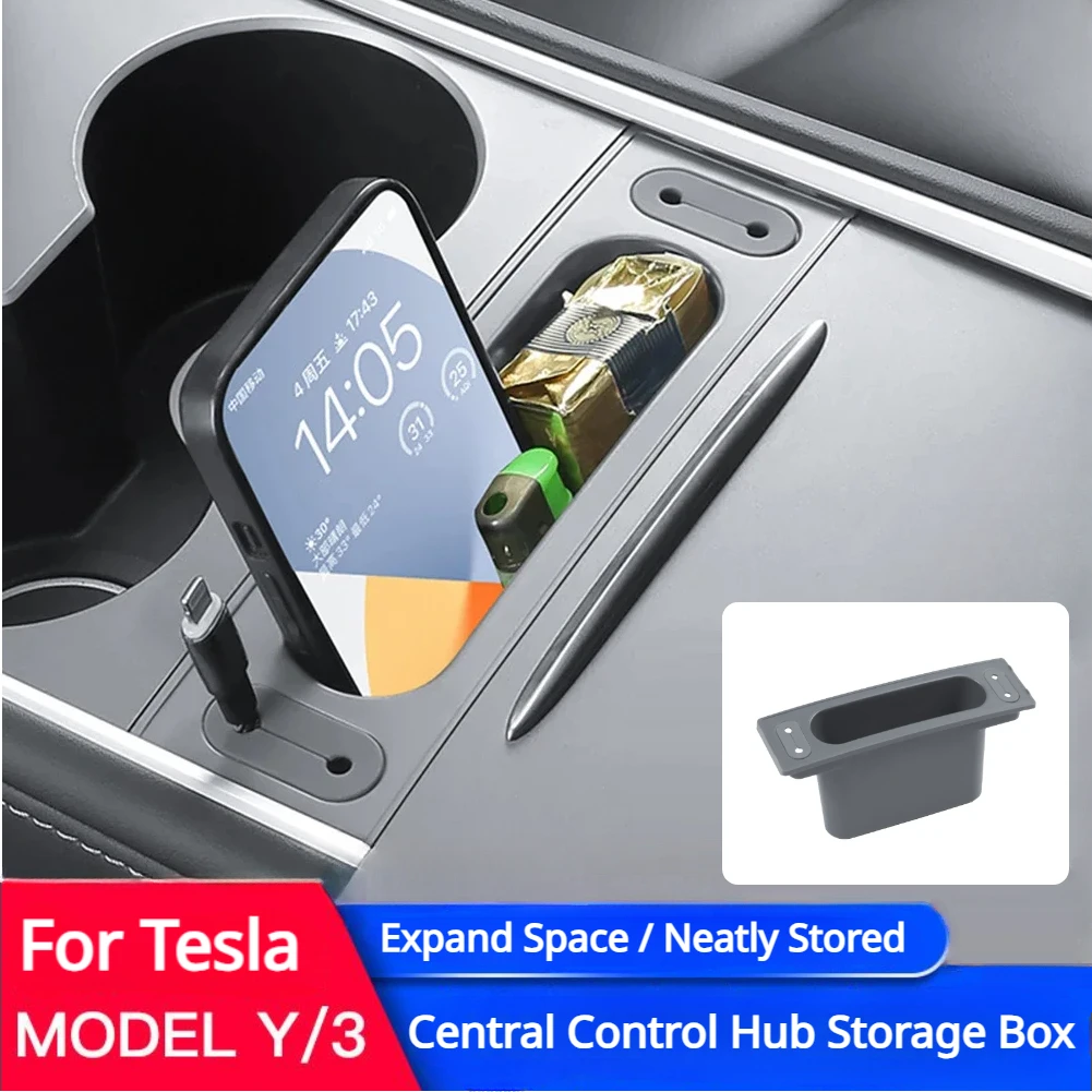 

For Tesla Mode 3 / Y Central Control Hub Storage Box DataCable Mobile Phone Storage Organizer Car Interior Accessories