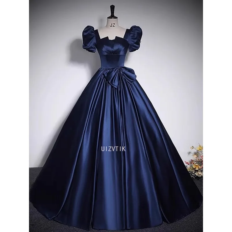 

Satin Long Prom Dresses 2025 New Elegant Floor-length Puffy Party Wedding Dress With Short Sleeve 2025 Classic Formal Ball Gown