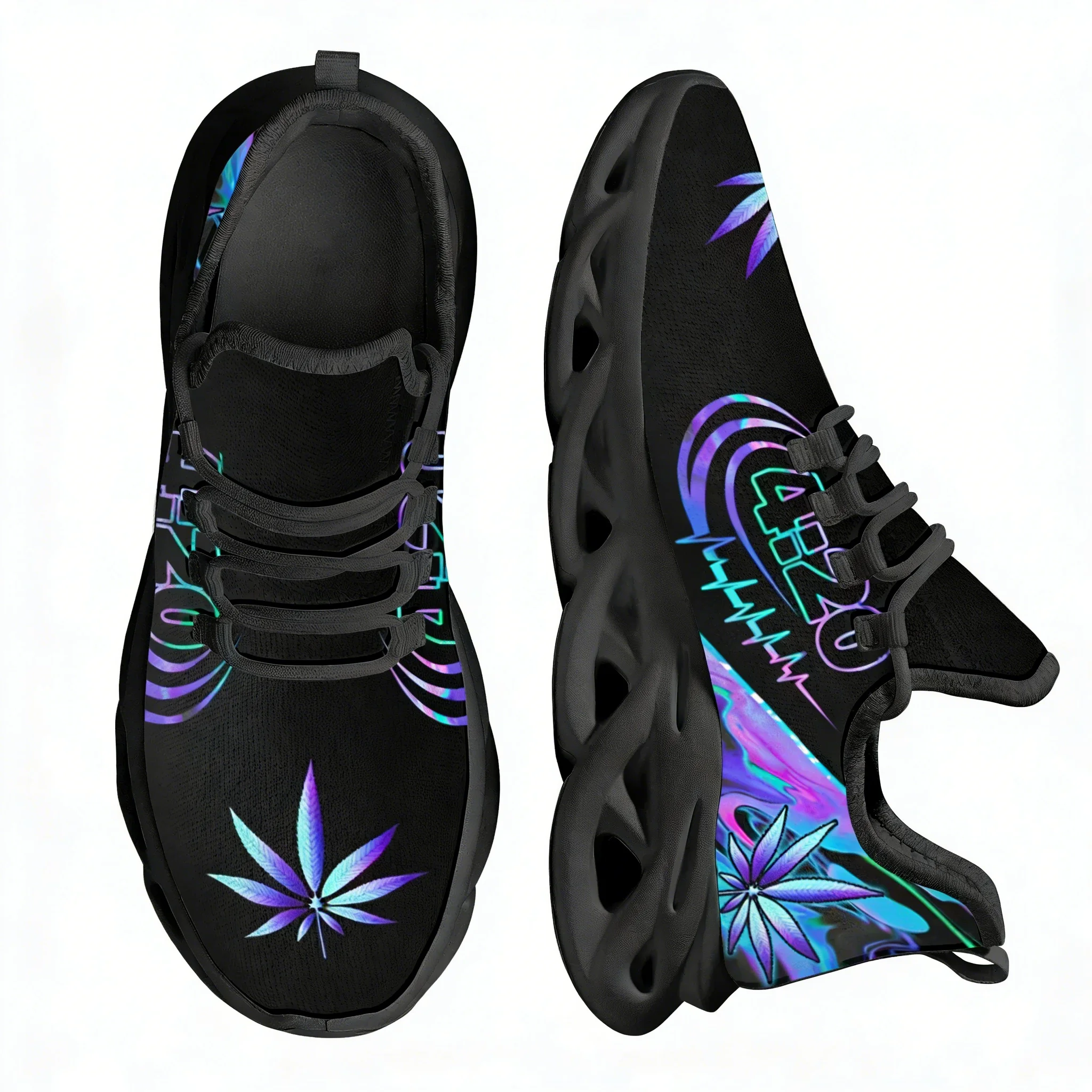 

420 Blue Trippy Weed Pattern Ladies Flat Shoes Comfortable Lace up Platform Sneakers Lightweight Women Footwear