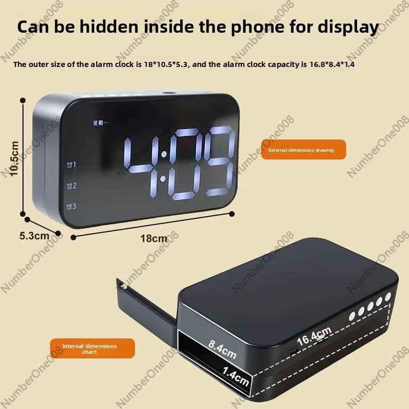Multi-Function Alarm Clock with Storage Drawer, Digital Desk Clock for Student Dorm, Bedside Night Light with Smart Alarm