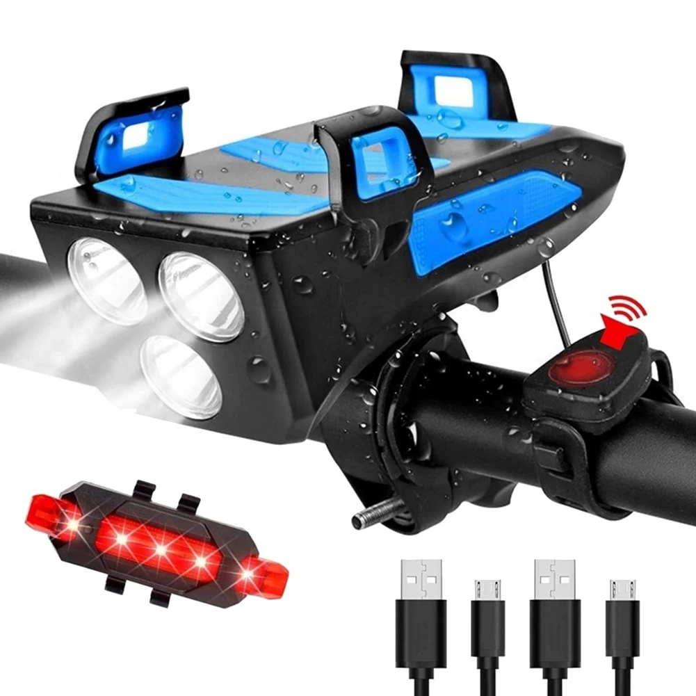 Bicycle Light, USB Rechargeable 4000MAh Headlight, Waterproof Front Light and Speaker with Mobile Power Blue