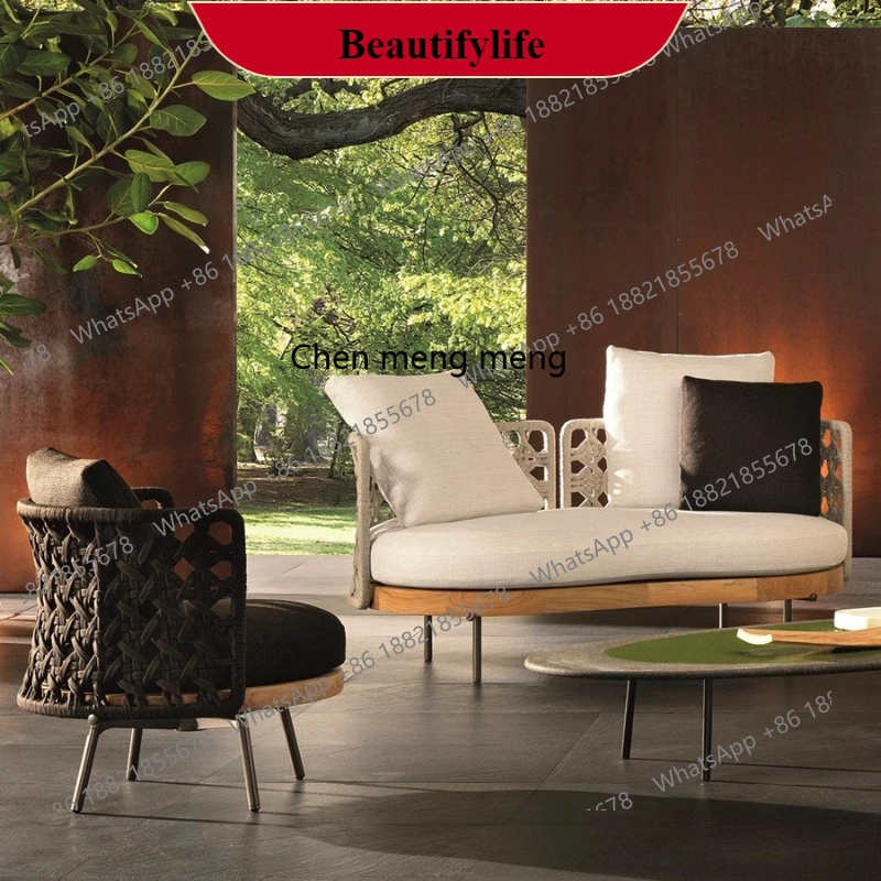 

G153 Outdoor sofa rattan courtyard garden curved round single balcony solid wood open-air villa rattan chair furniture
