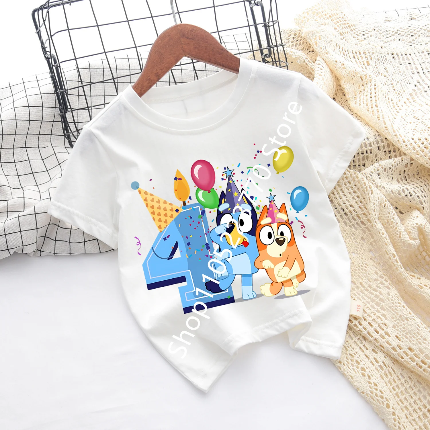 Bluey Baby Birthday T Shirt for Boys Girl Bingo Number Kids Clothes Summer Cartoon Letter Tees Shirts Toddler Short Sleeve Tops