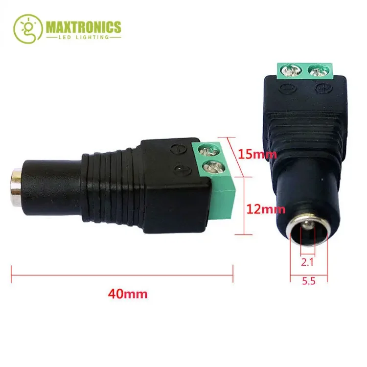 Adaptador LED macho e fêmea para conexão de luz de tira LED, conector DC, tomada de 5,5mm x 2,1mm, CCTV Power Convert, 5 PCs, 10 PCs, 20PCs