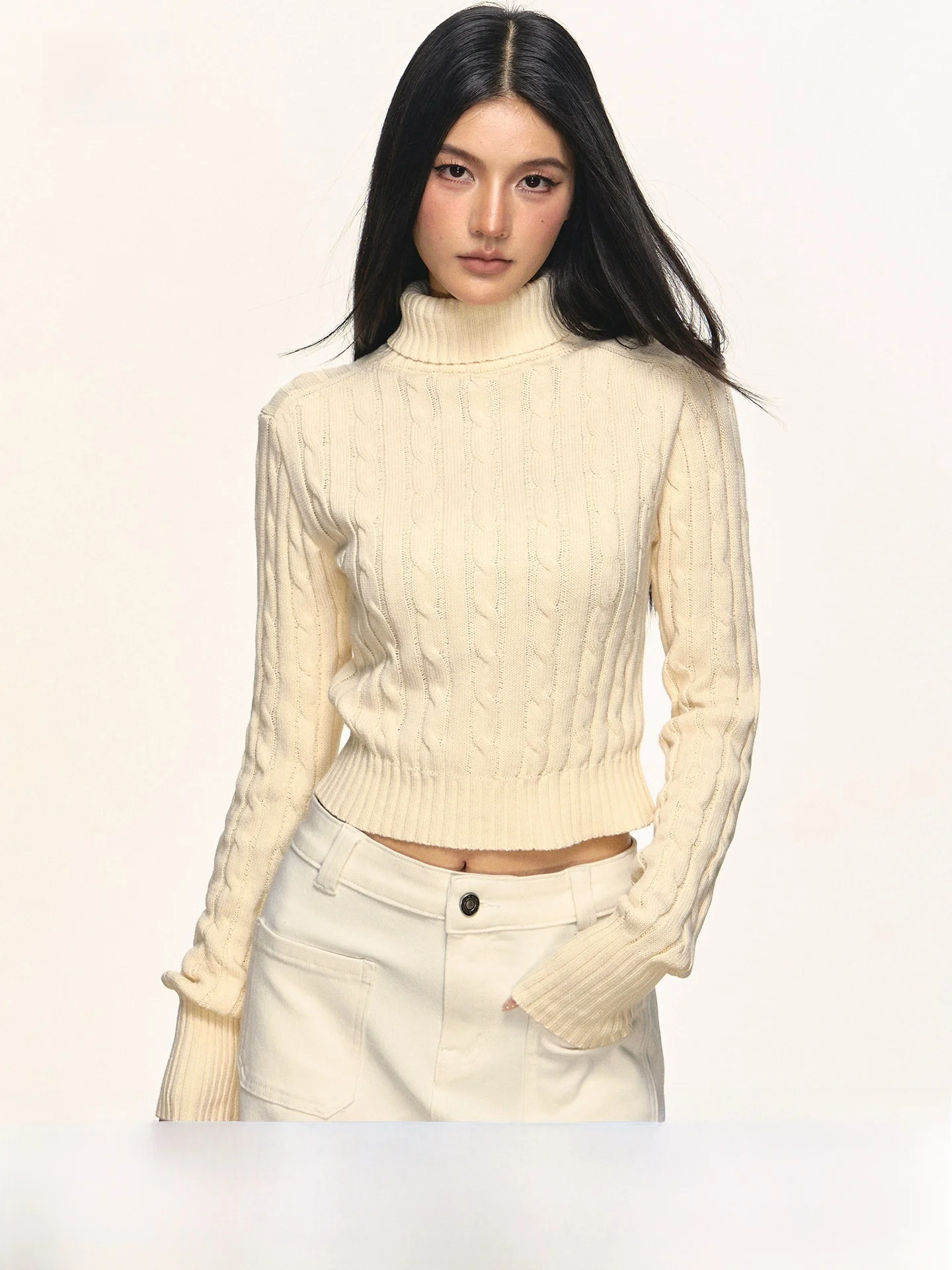 

ANNA ANEAE High Collar Slim Fit Long Sve Women's Knitwear Base irt Yellow Color Warm Trendy Spring Casual Sle