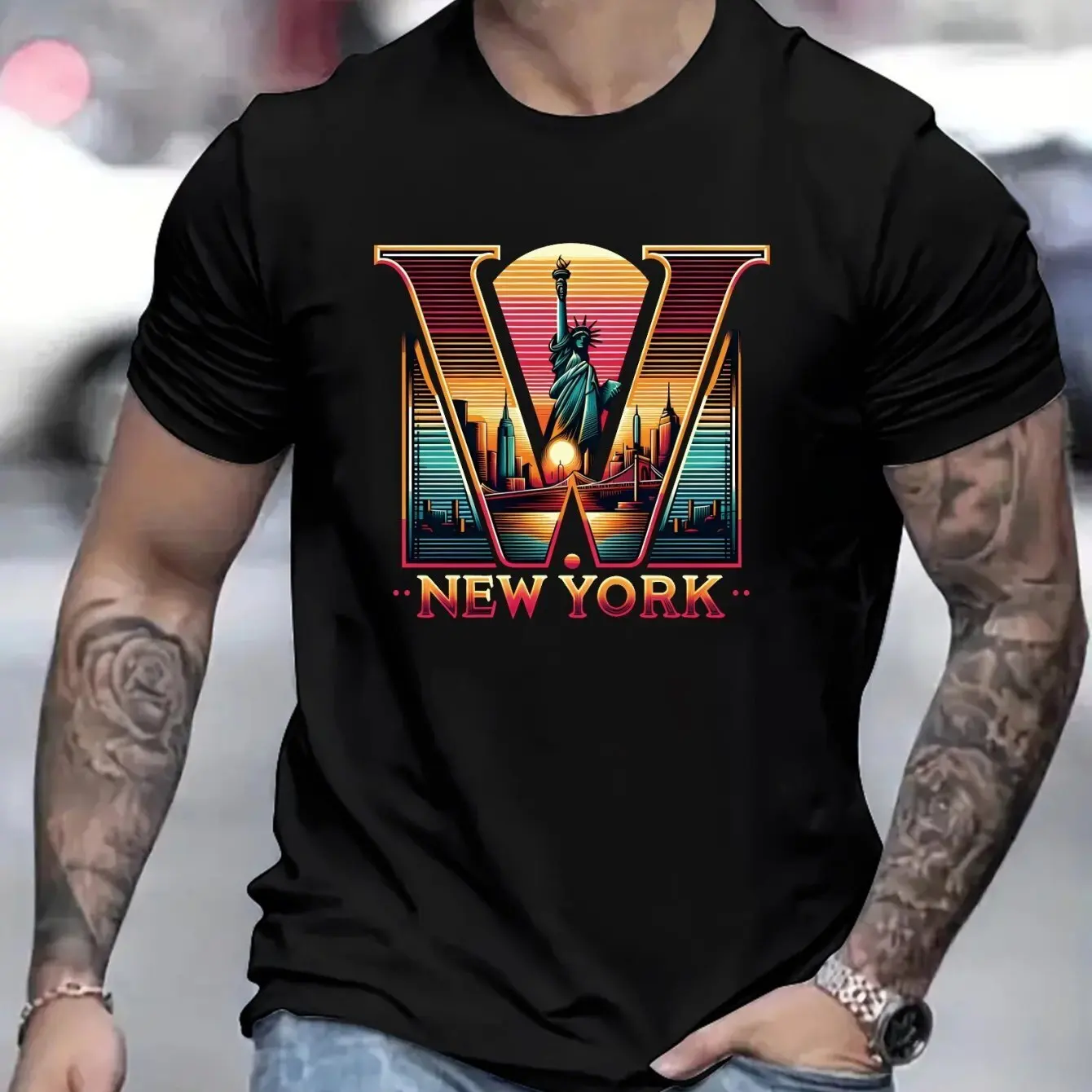 

New York Graphic Men's Short Sleeved T-shirt, Comfortable Elastic Fashionable Su