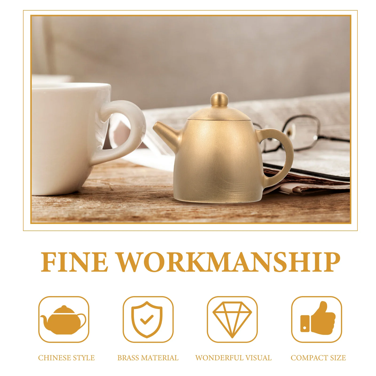 

Brass Teapot Ornament Retro Chinese Style Miniature Teapot Desktop Decor Creative Handcrafted Table Adornment Office Home