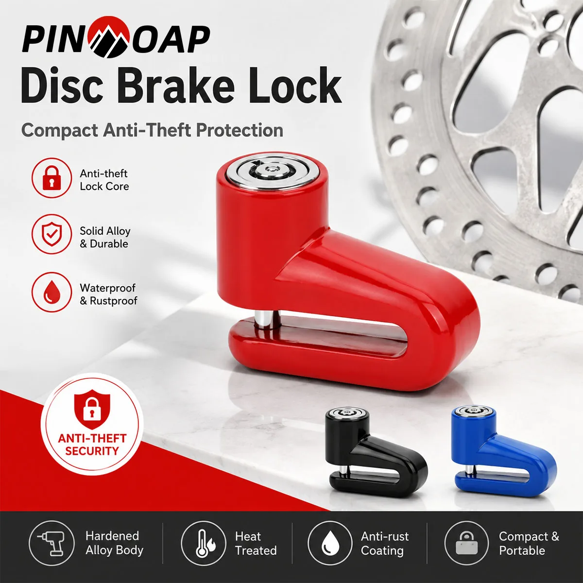PINMOAP 1PC Heavy Duty Disc Brake Lock Anti Theft Security Rotor Padlock For Bicycle Motorcycle Scooter Mtb Road Bike Outdoor