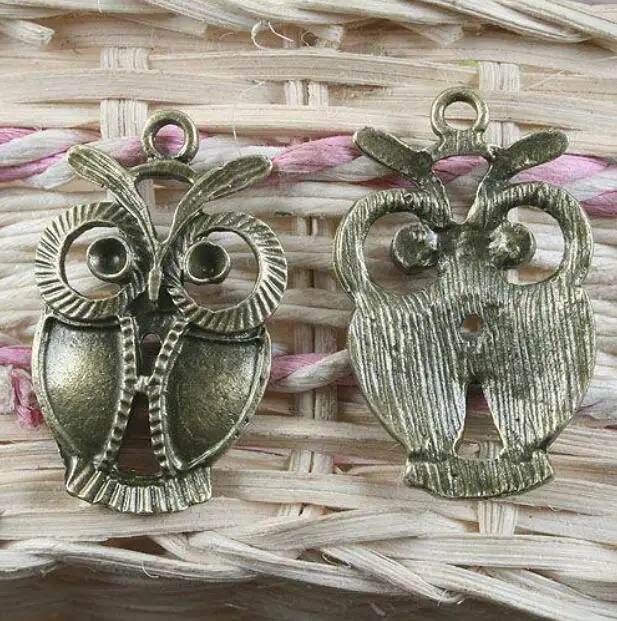 10pcs 33.6x21.2mm,hole:2.6mm,cabochon size(center) :2.5mm antiqued bronze owl design pendant charm G1067