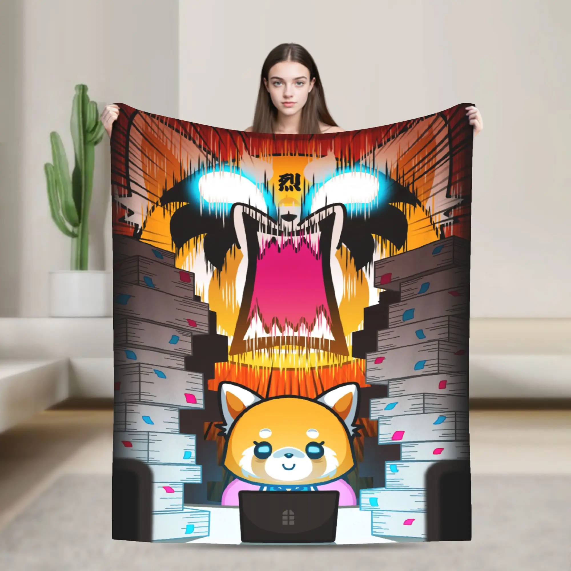 Aggressive Retsuko Blanket Aggretsuko Karaoke Rage Mood Fuzzy Funny Soft Throw Blankets for Bedspread Spring Autumn