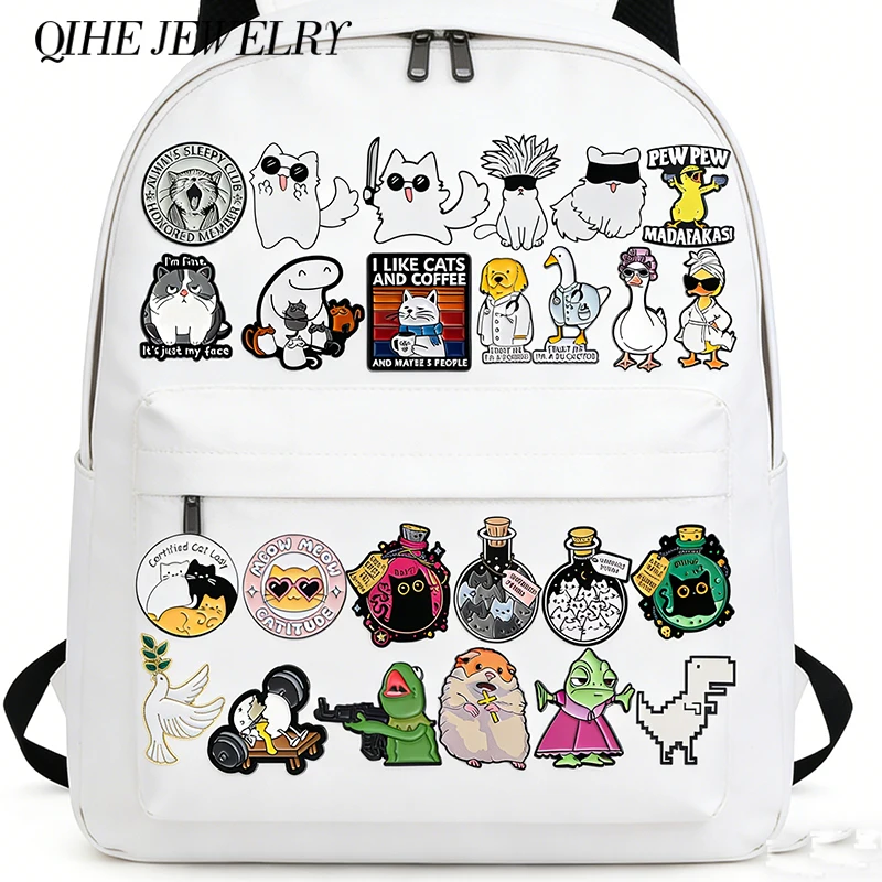 

Cartoon Anime Cool Cat Animal Collection Brooch Enamel Pins Catholic Cat Dog Duck Doctor Brooches Badge Jewelry Gift for Friends