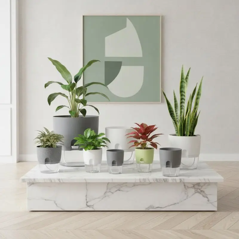 1Pcs Transparent Double Layer Plastic Self-watering Planters Lazy Hydroponic Flower Pot Automatic Water Absorbing Flowerpot