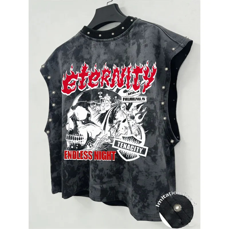 Herren Tie-Dye Ärmelloses Tanktop, Imitationsperlen-Street-Weste, Ärmelloses Grafik-T-Shirt für Männer – Detail 8