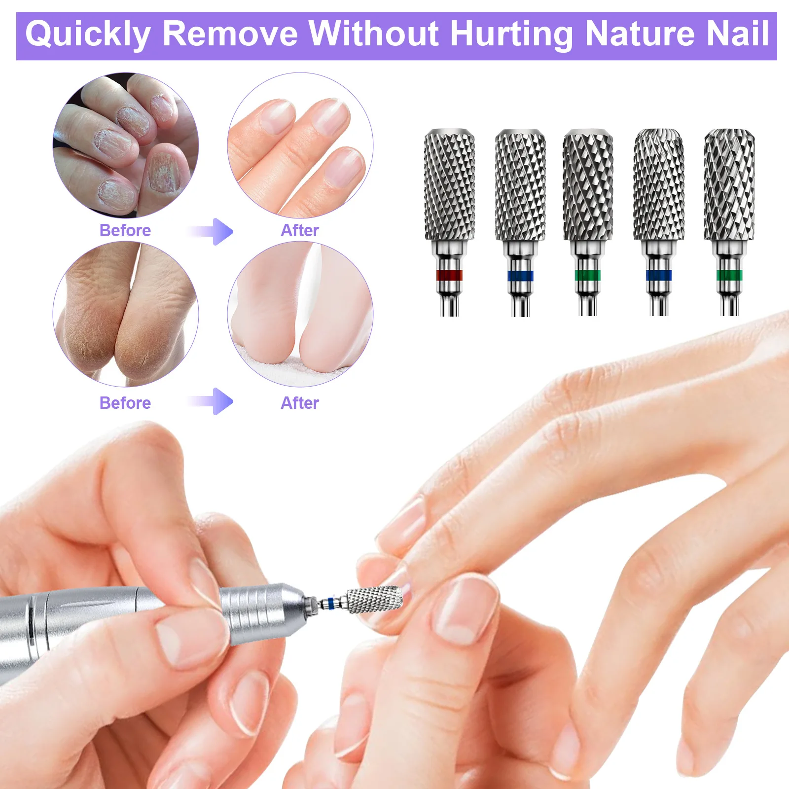 Brocas de carburo de tungsteno para uñas, accesorio de taladro eléctrico para uñas, fresas, eliminador de esmalte de Gel de piel muerta, herramientas de manicura, 1 Uds.