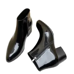 New Luxury Patent Leather Chelsea Ankle Boots Men 5cm Height Increase Fashion Concise Boots Mens Wedding Dress Pointed Toe Boots