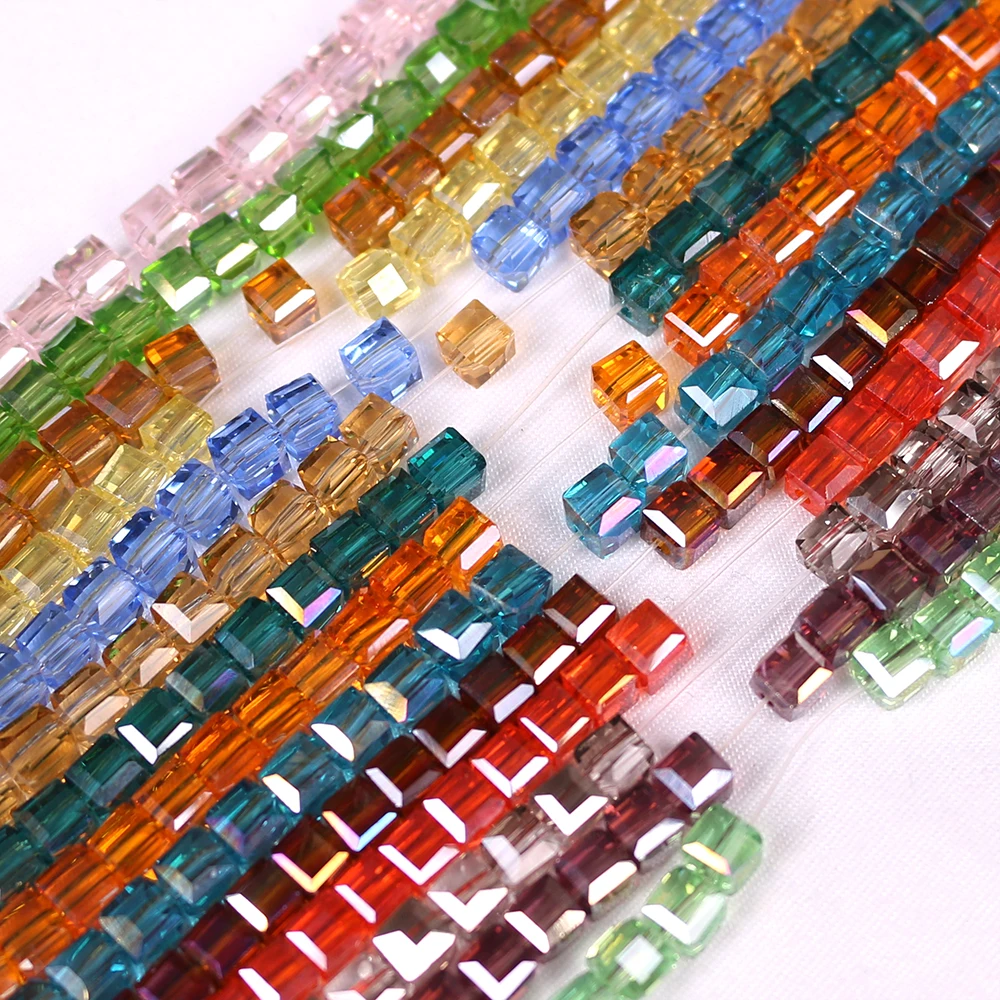 ZHUBI Crystal Cube Beads Spacer DIY Making Jewelry 2/3/4/6/8/10MM Loose Faceted Glass Square Beads For Needlework Accessories