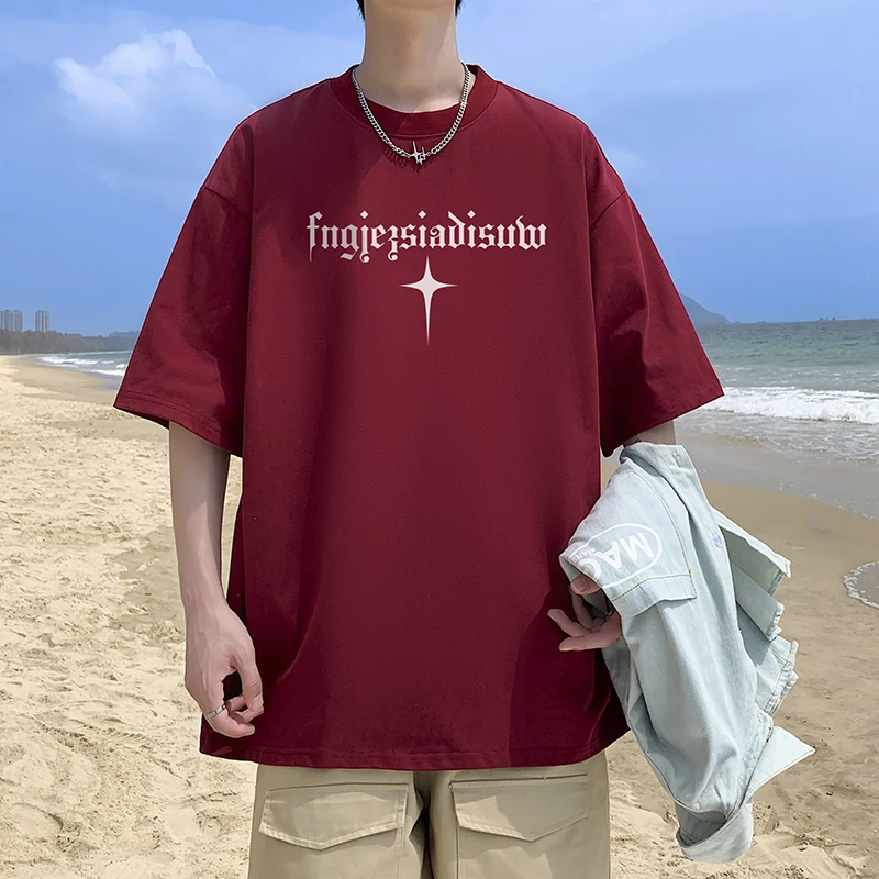 

Tide High Street Loose Printed T-shirt Round Neck Short Sleeve Tops Casual Unisex Tshirt Multi Colour T-shirt