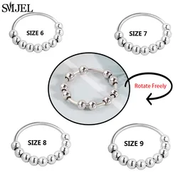 Fashion Metal Balls Spinning Anxiety Relaxing Ring for Women Simple Rotate Beads Anti Stress Knuckle Jewelry Size 6 / 7 / 8 / 9