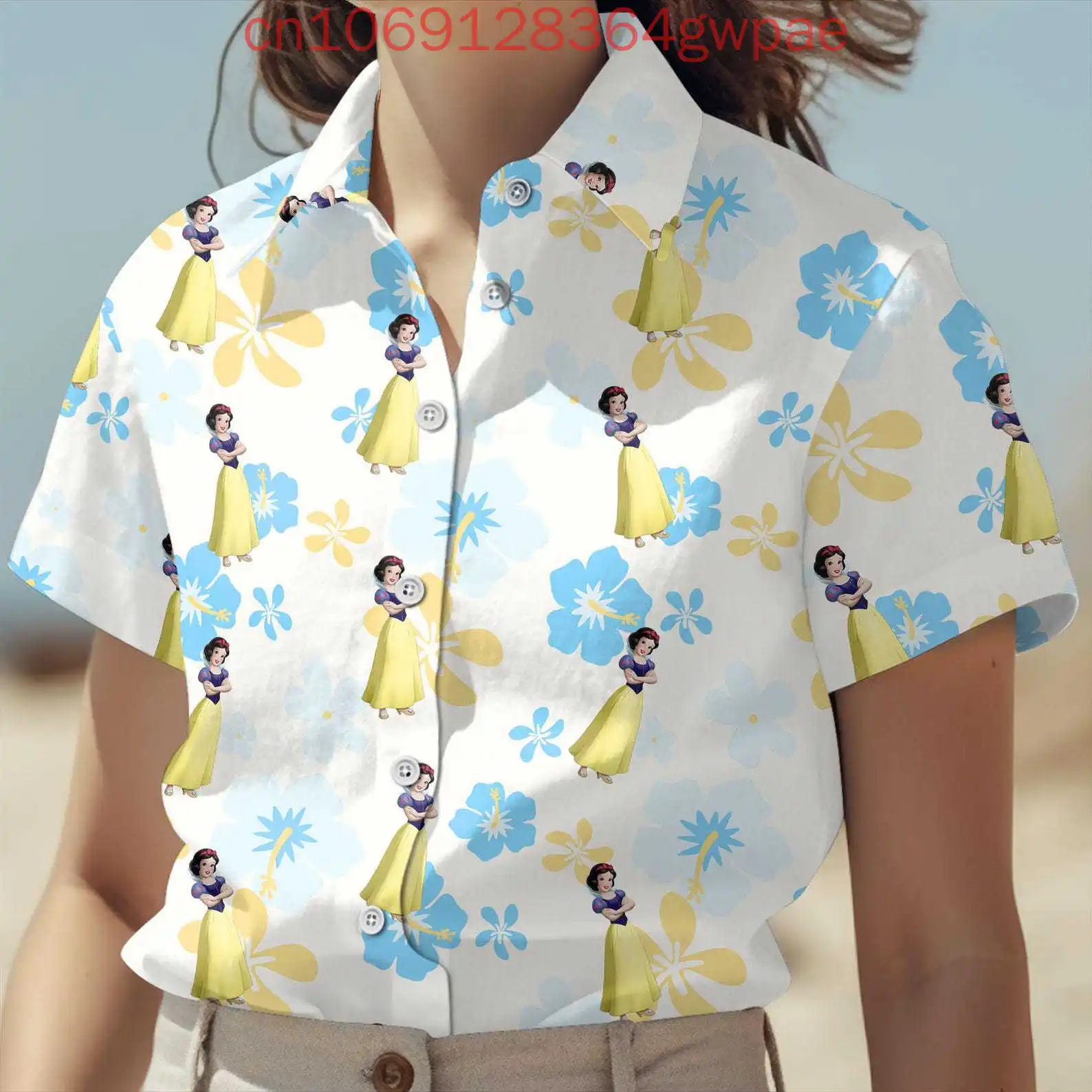 

Disney Snow White Women's Blouses Shirt Casual Button Up Short Sleeve Hawaiian Shirts Disney Summer Stylish Elegant Women Shirts