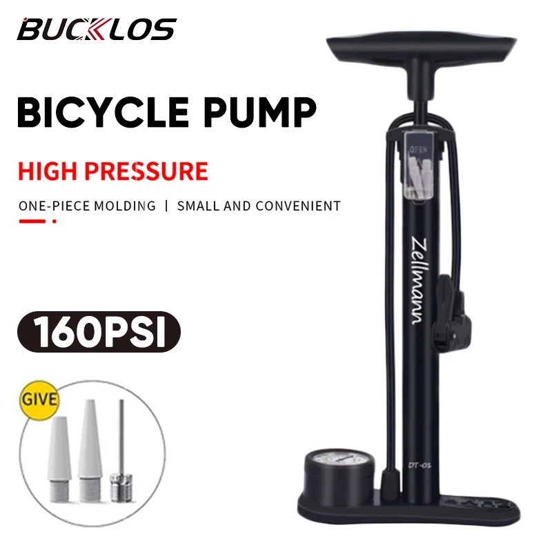 BUCKLOS Bicycle Pump 160PSI Air Pump with Pressure Gauge Schrader Presta Valve Adapter Hand Floor High Pressure Pump for Bicycle