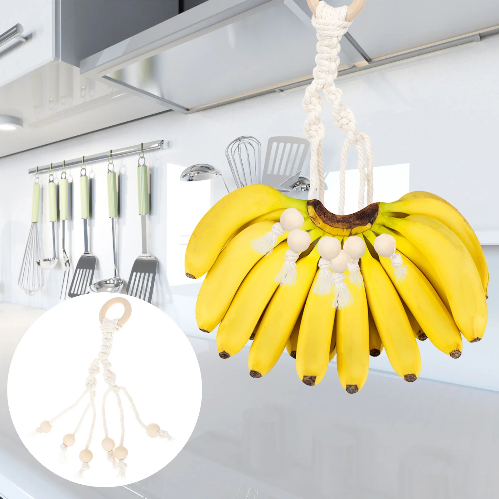 

2pcs Hanging Cotton Rope Banana Hanging Hooks Holder For Kitchen Storage Space Saving Banana Stand Handwoven Fruit Storage Rope