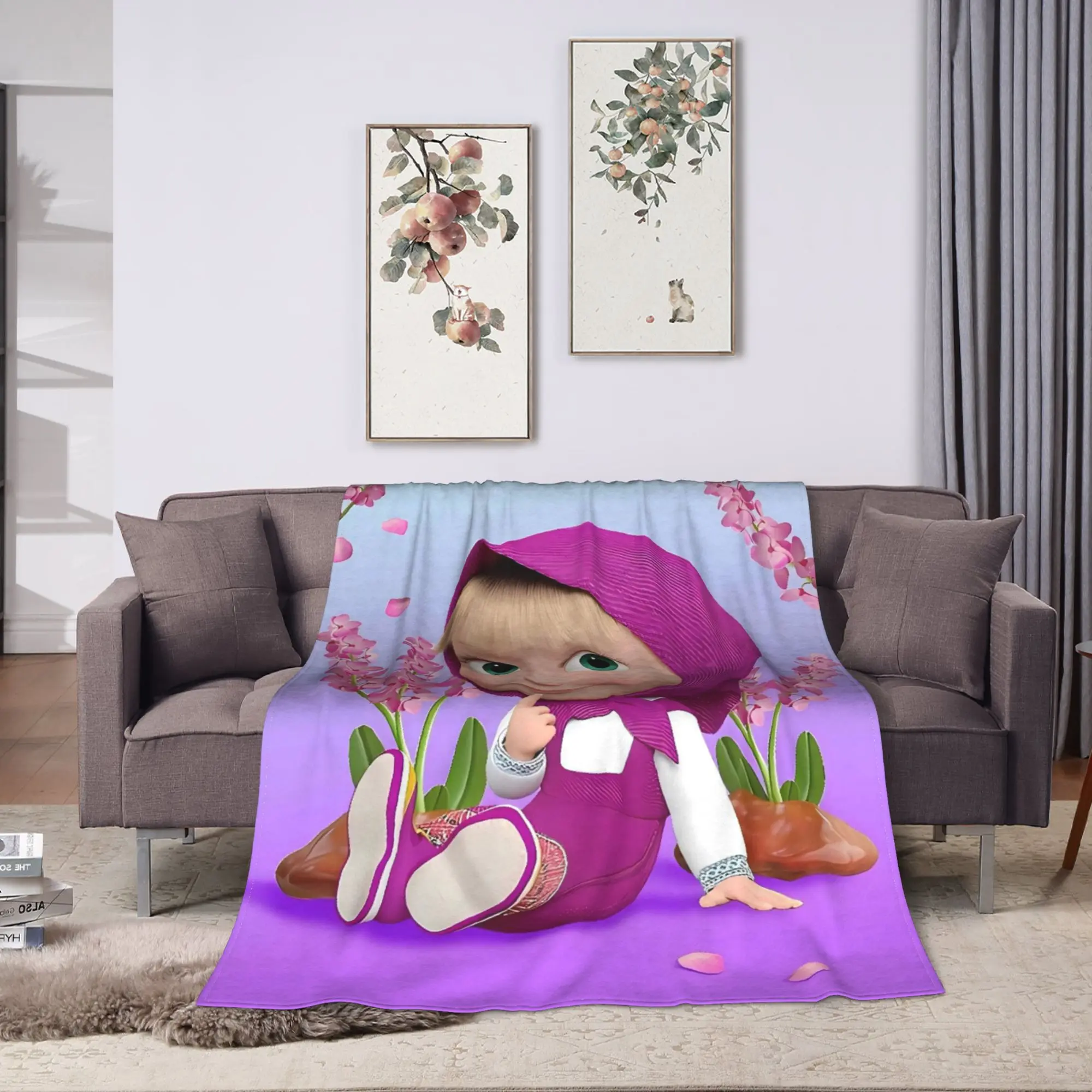 Blankets  Soft Warm Street M-Mashas and B-Bears Trend Plush Throw Blanket For Couch Chair Sofa Bed Picnic Flannel Bedspread Bed