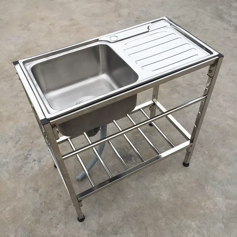 Commercial Thickened Stainless Steel Sink Table Freestanding Integrated Single Washing Basin Dishpan Sink with Support Bracket