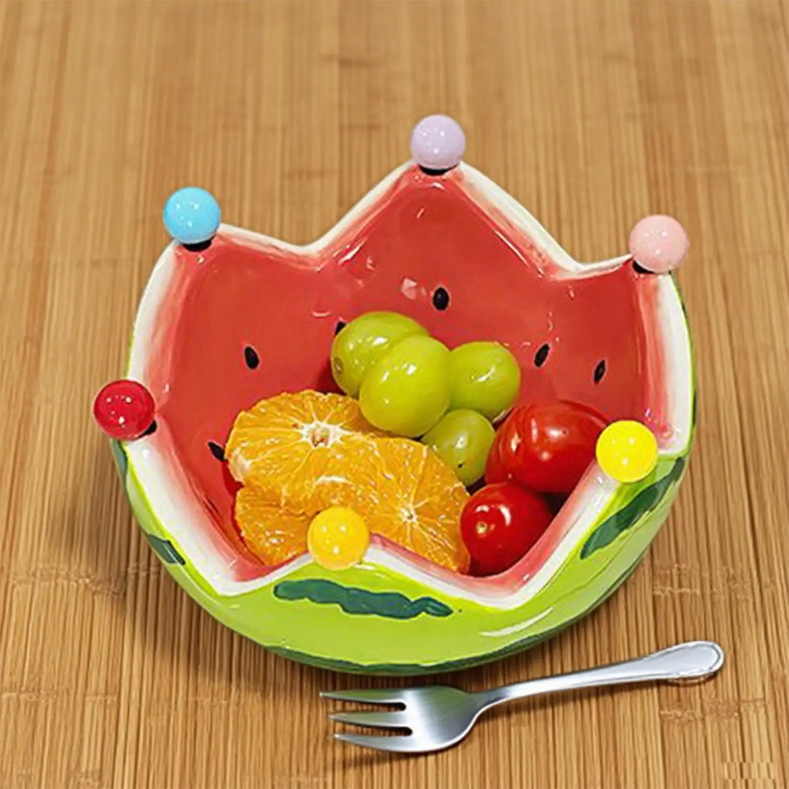 

Watermelon Bowl Ceramic Salad Bowl With 6 Stainless Steel Forks Serving Dishes For Dining Bar Lounge Event Celebration