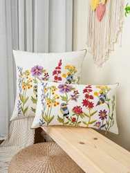 1pc Floral Birds Embroidered Throw Pillow Cover For Various Decor Without Inserts