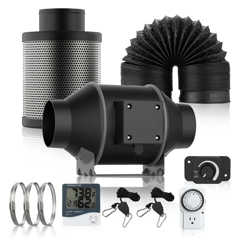 

New Air Filtration Kit Speed Controller 6 Inch Inline Fan Carbon Filter Ducting Ventilation for Complete LED Growing tent