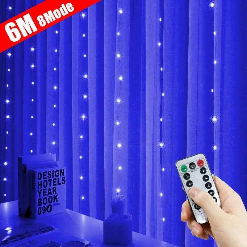 

6x3m Curtain Garland LED String Lights Christmas Decoration 8 Modes Remote Control Holiday Wedding Fairy Lights for Bedroom Home