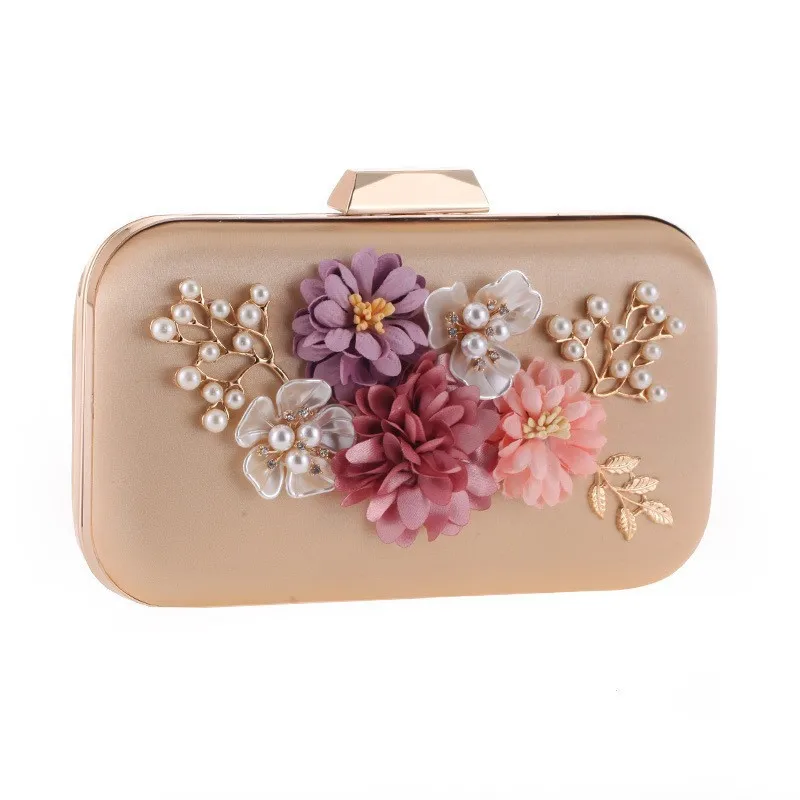 

Fashion Box Flower Pearl Dinner Clip Bag Summer Girl's Crystal Chains Square Shoulder Bag Wedding Party Clutch Purse Handbag Sac