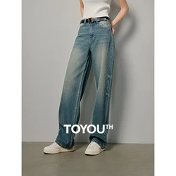 TOYOUTH-pantalones vaqueros de cintura alta para mujer, Vaqueros rectos holgados, ropa de calle informal, largos, 2024