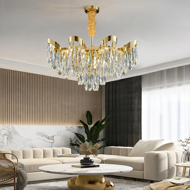 Imagem -05 - Luxo Dourado Led Teto Candelabro Novo Lustres Lâmpadas Penduradas Cristal Home Decor Luminária para Mesa de Jantar 2023