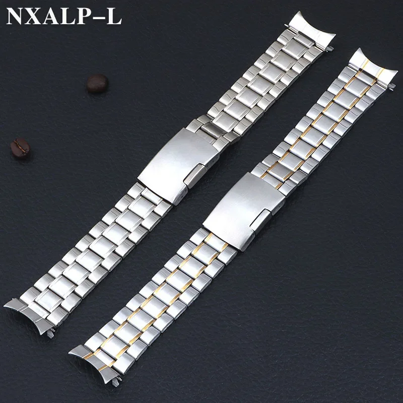 Curved End Watchband Stainless Steel Strap 20mm 22mm Metal Bracelet Folding Buckle Universal Accessories Replacement Watch Band