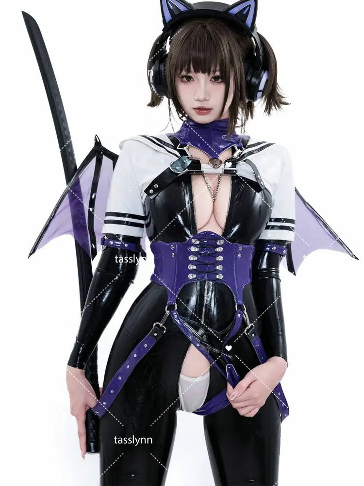 

Honkai Star Rail Raiden Bosenmori Mei Косплей Acheron Demon Костюмы на Хэллоуин Латексное боди Succubus Фиолетовый кожаный костюм