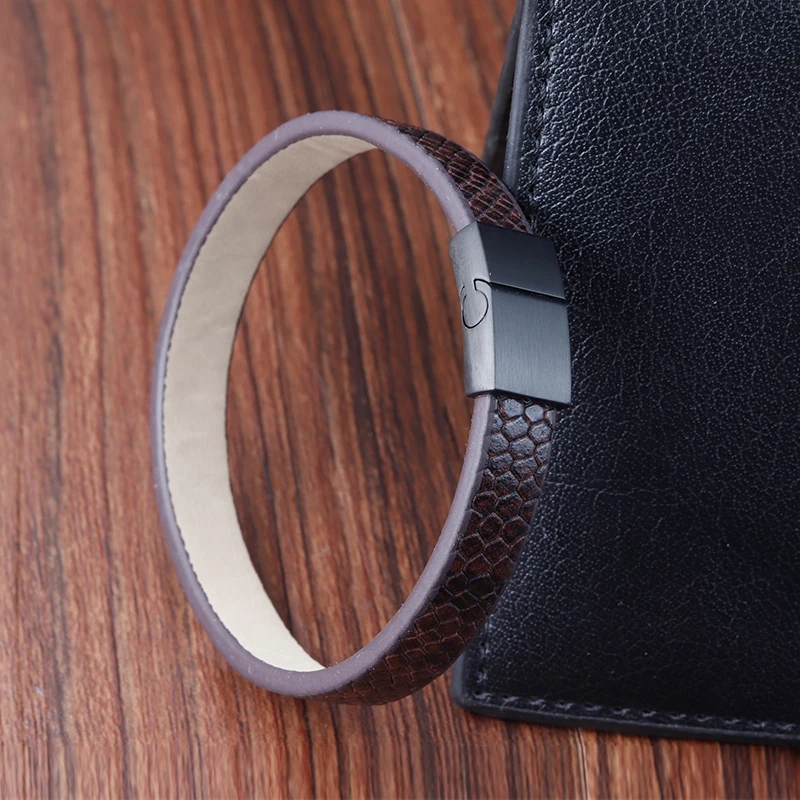 Simple Style snake bracelet men Leather Black  Stainless Steel Clasp Neutral Accessories Hand-woven Charm Jewelry Gifts
