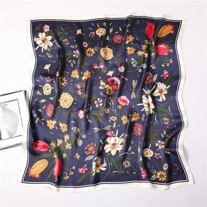 Fashion New 70cm Small Square Scarf Flower pattern Summer foulard Hair Hijab Female Headband Kerchief Luxury Neck Tie Shawl Wrap