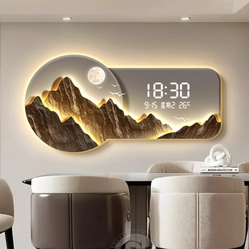 

Minimalist Living Room Wall Clock LED Perpetual Calendar Quartz Clock Mural Restaurant Digital Clock Watch Home Decor Items