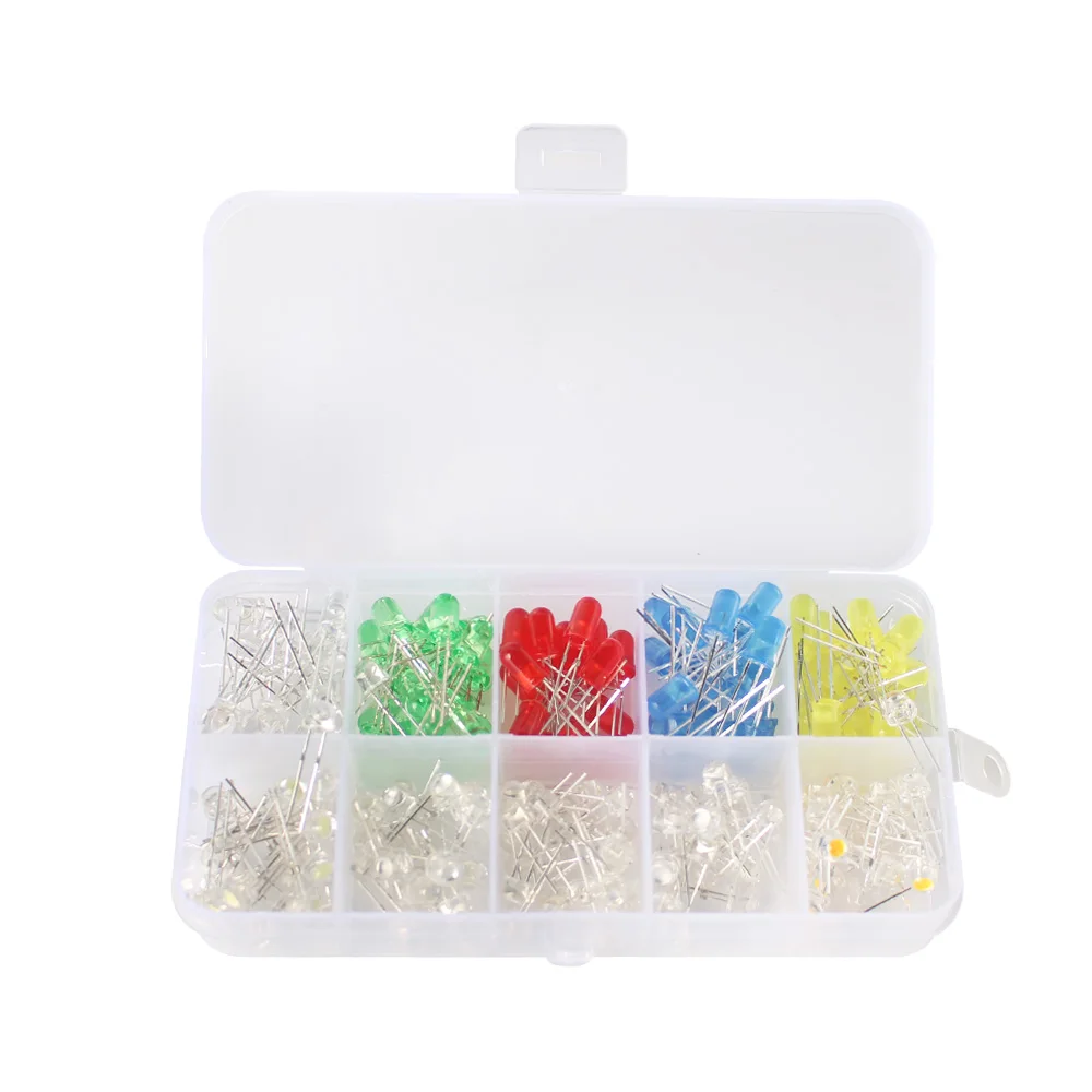 10 Values 5MM LED Super Bright Straw Hat LEDs Diode Assorted Kit set, F5 Green Red Blue Yellow White led lights diy electronic