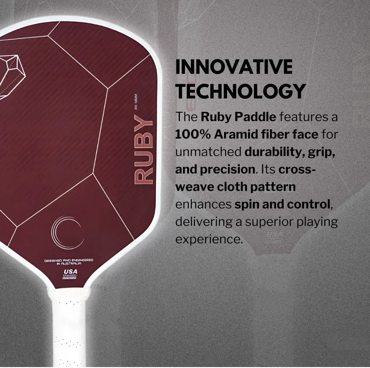 

RUBY Kevlar+Carbon Fiber Pickleball Paddle Polymer Honeycomb Core 16mm Perfect for Top Spin&Slicing Balanced Power&Control
