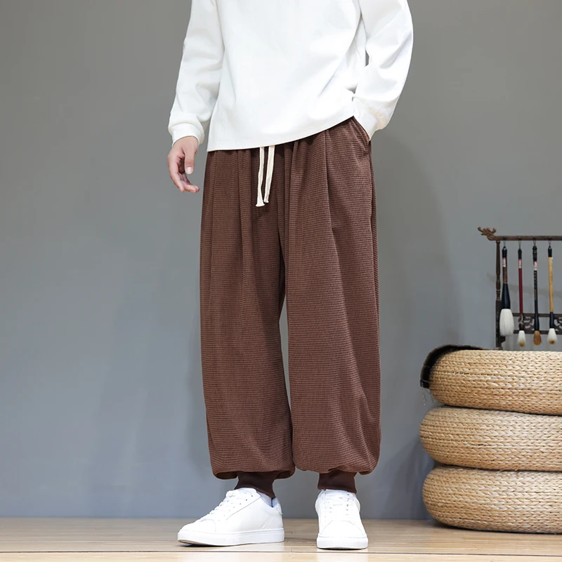 

Men's plus Size Corduroy Harem Pants Chinese Style Autumn Winter Wide Leg Tapered Lantern Trousers Casual Wear M-XXXXXL