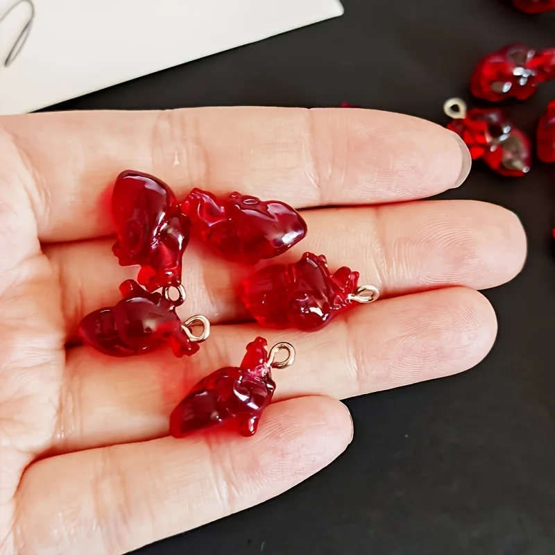 6 Stück Gothic Vintage Blutrote Herz-Harzanhänger DIY Schmuckherstellung Zubehör für Charms Handarbeitsbedarf – Detail 2