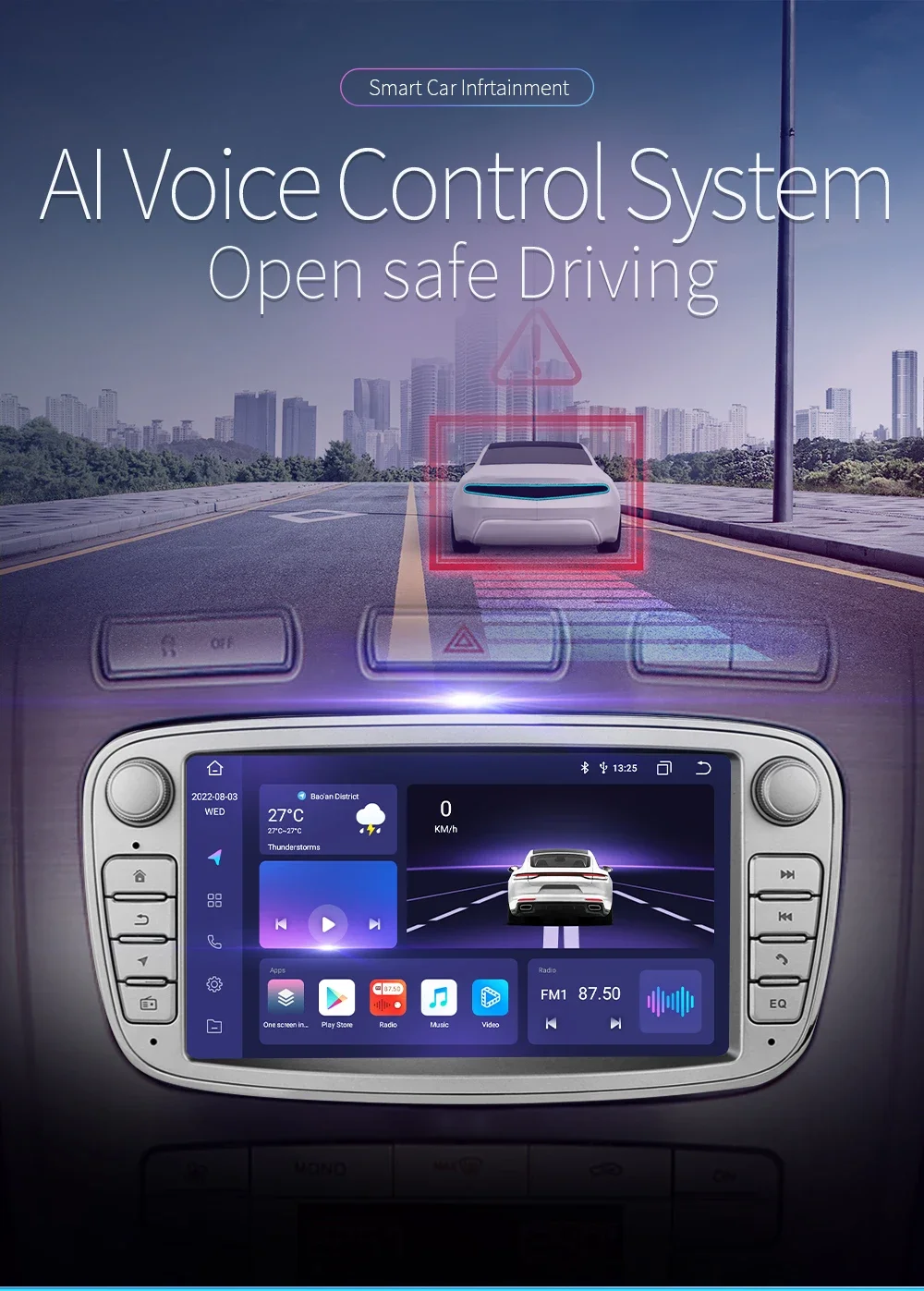 Hizpo 7-Zoll-Autoradio für Ford Focus S-Max Mondeo Galaxy C-Max Kuga Audio Multimedia Player CarPlay Android Auto RDS WIFI 4G BT – Detail 2