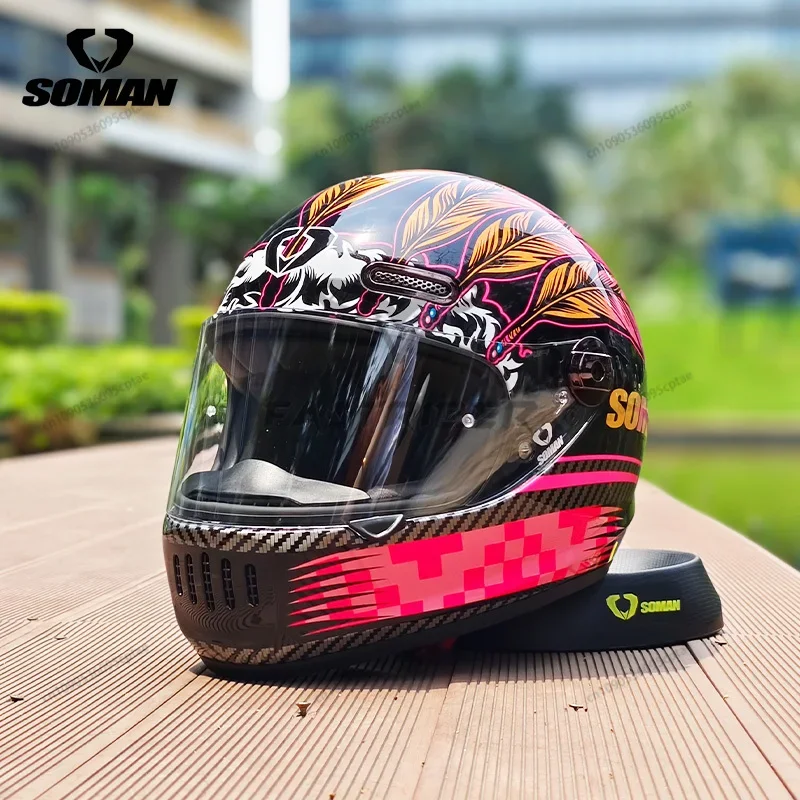 SOMAN 오토바이 헬멧 레트로 DOT 인증 풀 페이스 헬멧 라이딩 맞춤형 오토바이 안전 헬멧 Casco Moto Casque