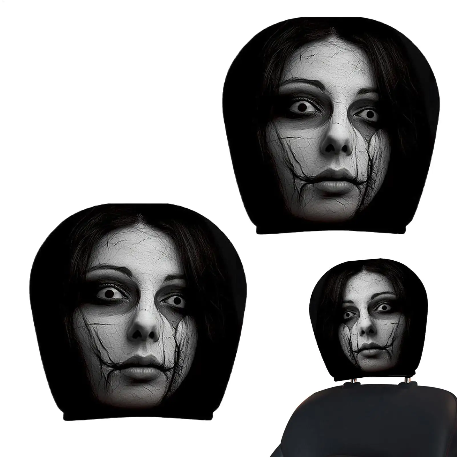 2Pcs Horror Halloween Car Head Rest Cover Automotive Seat Decorations Car Seat Head Rest Protector Vehicle Seat Wearing