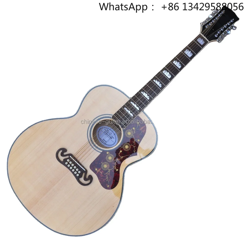 Flyoung Natural Wood Color 43 Inches Acoustic Guitar SJ200 Model Top Solid 12 Strings Classic Guitar